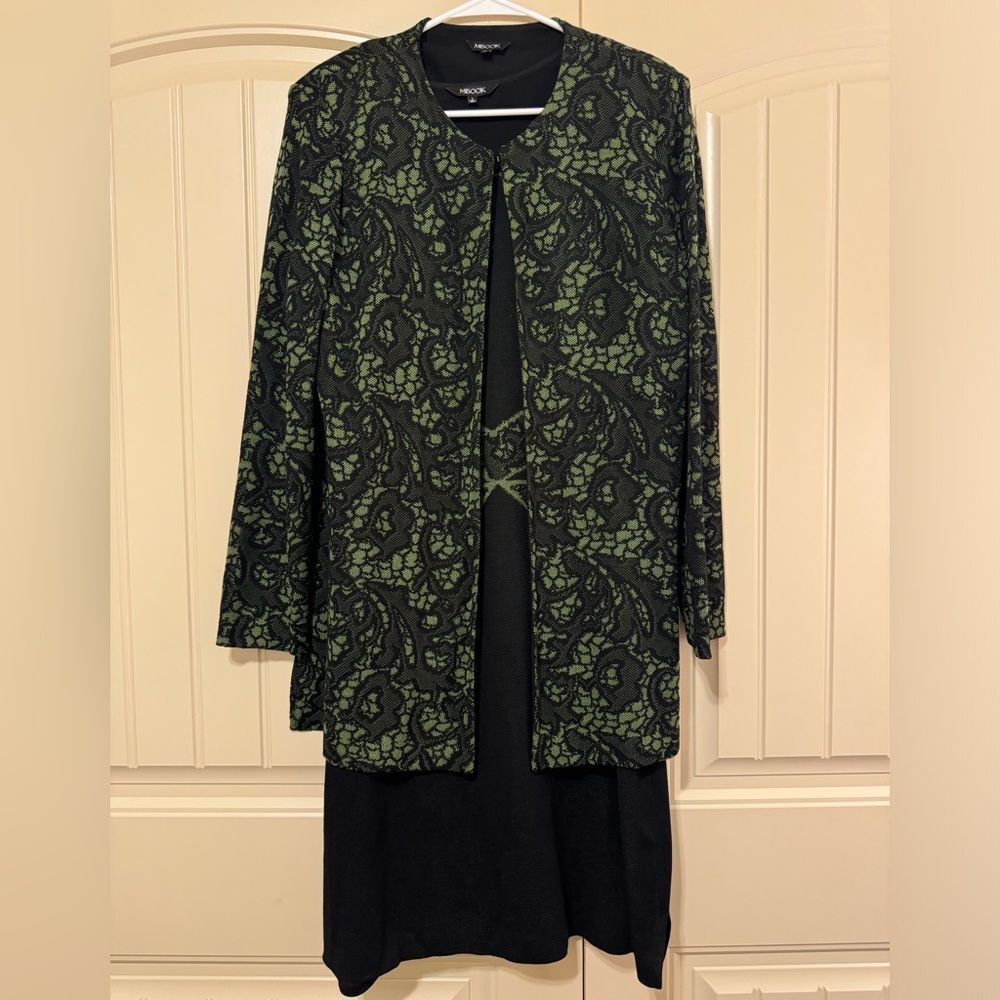 Misook Heritage Knit Jacket & Dress Set | Large | Green & Black Paisley